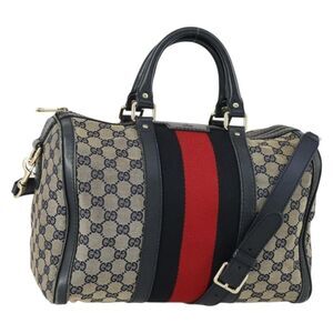 Gucci Vintage Web Boston Bag Gg Canvas Navy Canvas Handbag (Pre-Owned)